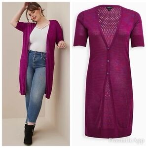 Torrid Duster V Neck Button Front Sweater Space Dye Purple - 3X